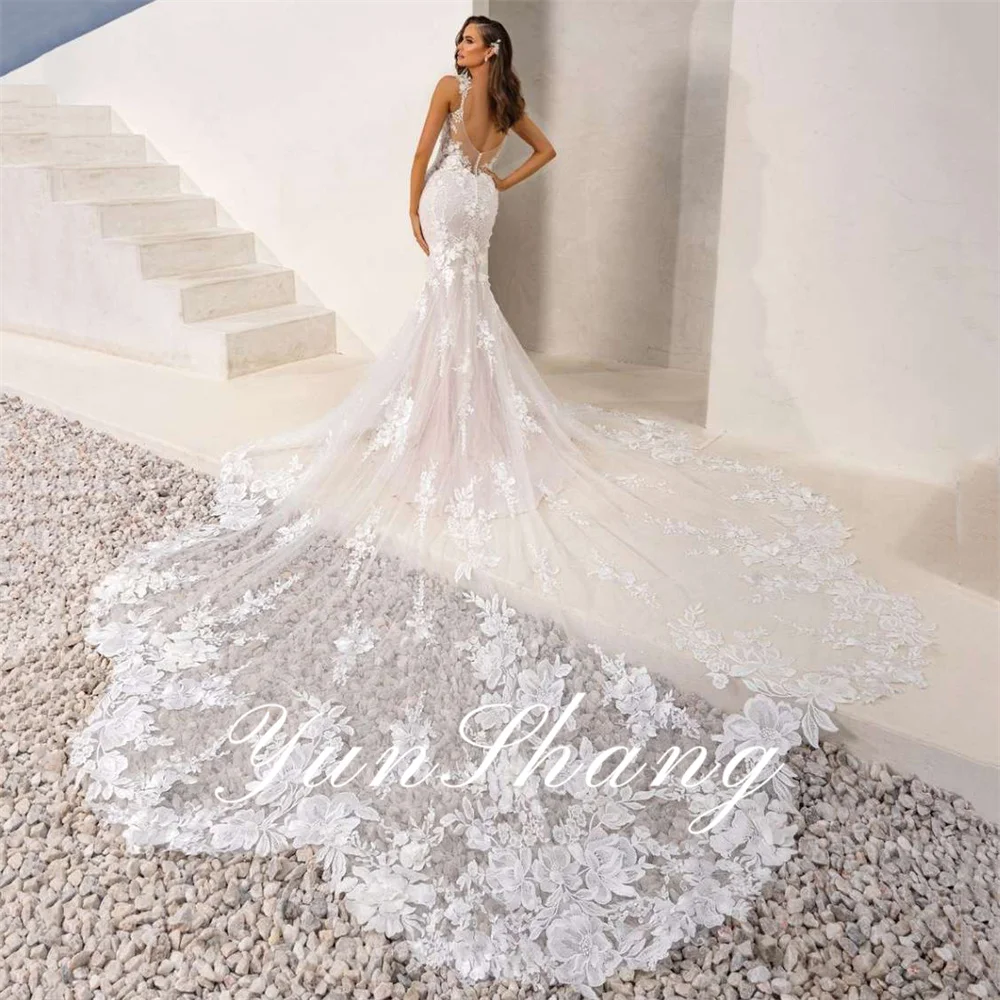 Yunshang Luxury Mermaid Wedding Dress 2024 Lace Open Back Sweetheart Spaghetti Straps Bridal Gown Court Train Vestidos De Novia