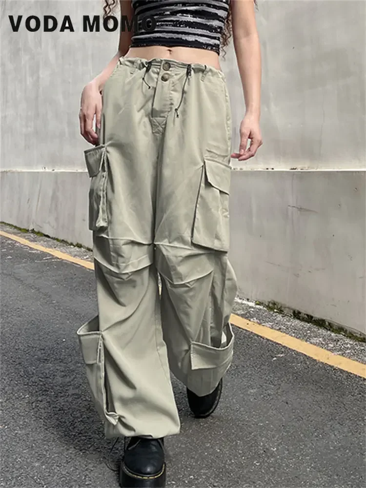 

Модные уличные штаны Harajuku с высокой талией, мешковатые брюки с карманами, корейские прямые широкие брюки Y2K для женщин