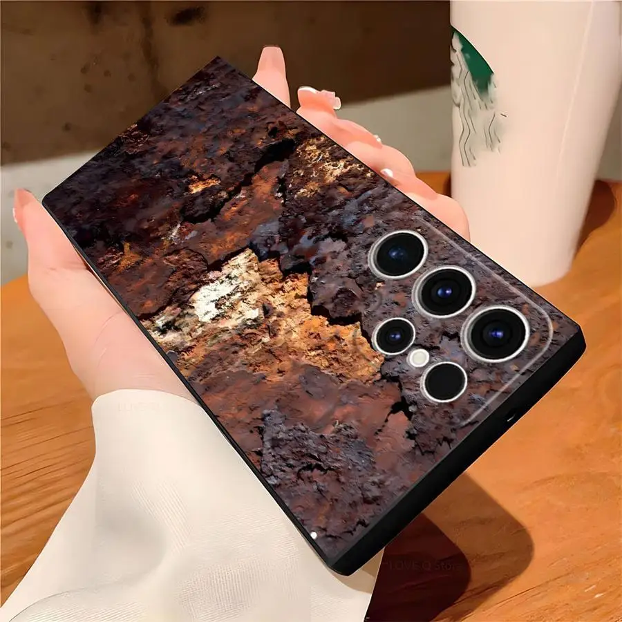 Vintage-Style Black Soft Phone Cover in Retro Rust Design