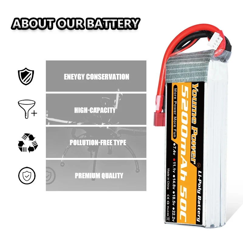 Batterie Drone 22.2V 5200mAh EC5/XT60 - Haute Capacité