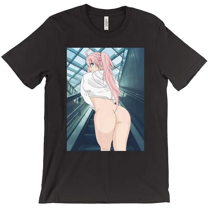 Anime Waifu Flashing Butt On Esculator Ecchi, Sexy, Lewd, Fetish T-Shirts