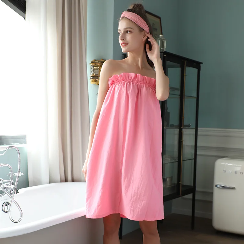 Washed Cotton Thin Beauty Salon Special Bathrobe Skirt Women's SPA Wrap Sweat Suit Sauna Bath Towel Ultra Soft Long Shower Wraps 3