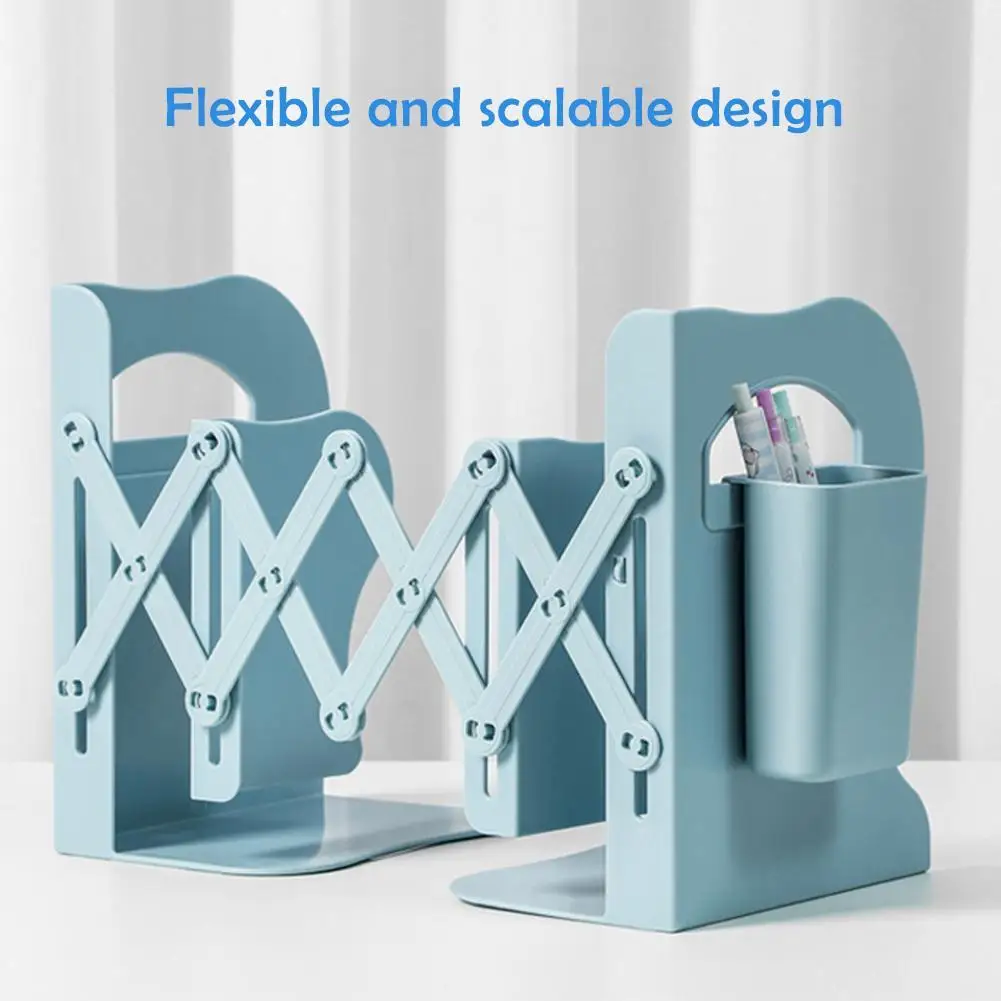 

Retractable Bookends For Shelves Book Support Stand Set Adjustable Bookshelf With Pen Holder Desk Organizer Office Accessories