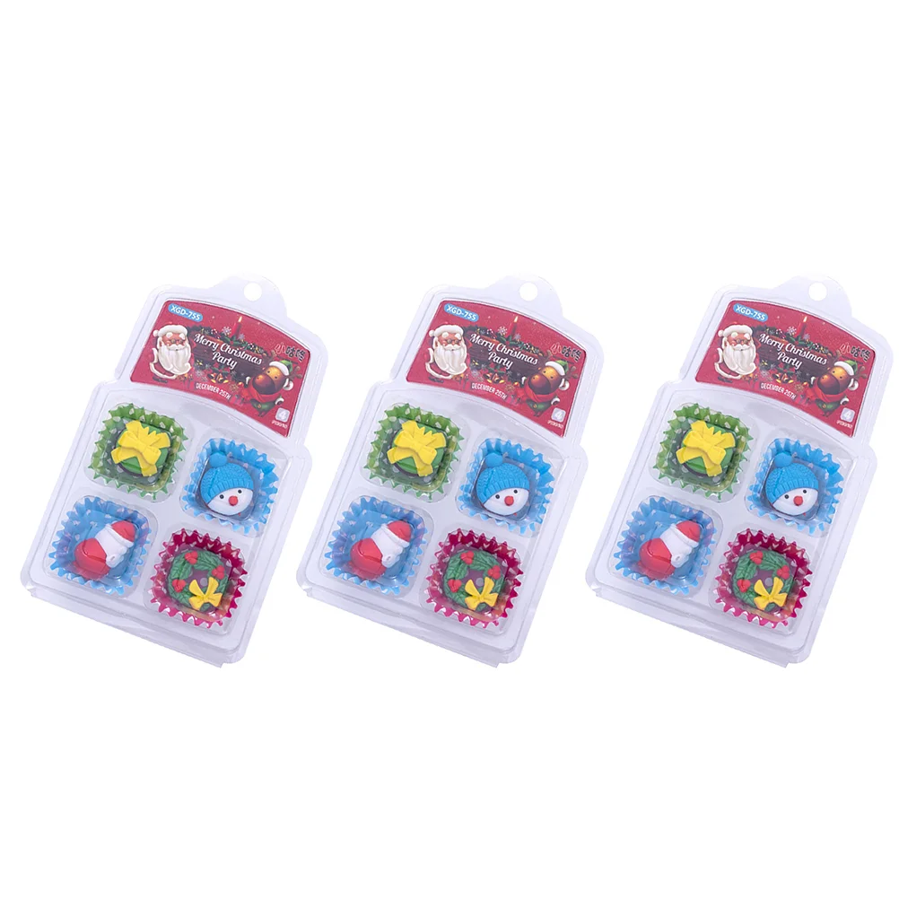 

3 Boxes Stationery Christmas Eraser Student Kid Pencils Draw Synthetic Rubber Child School