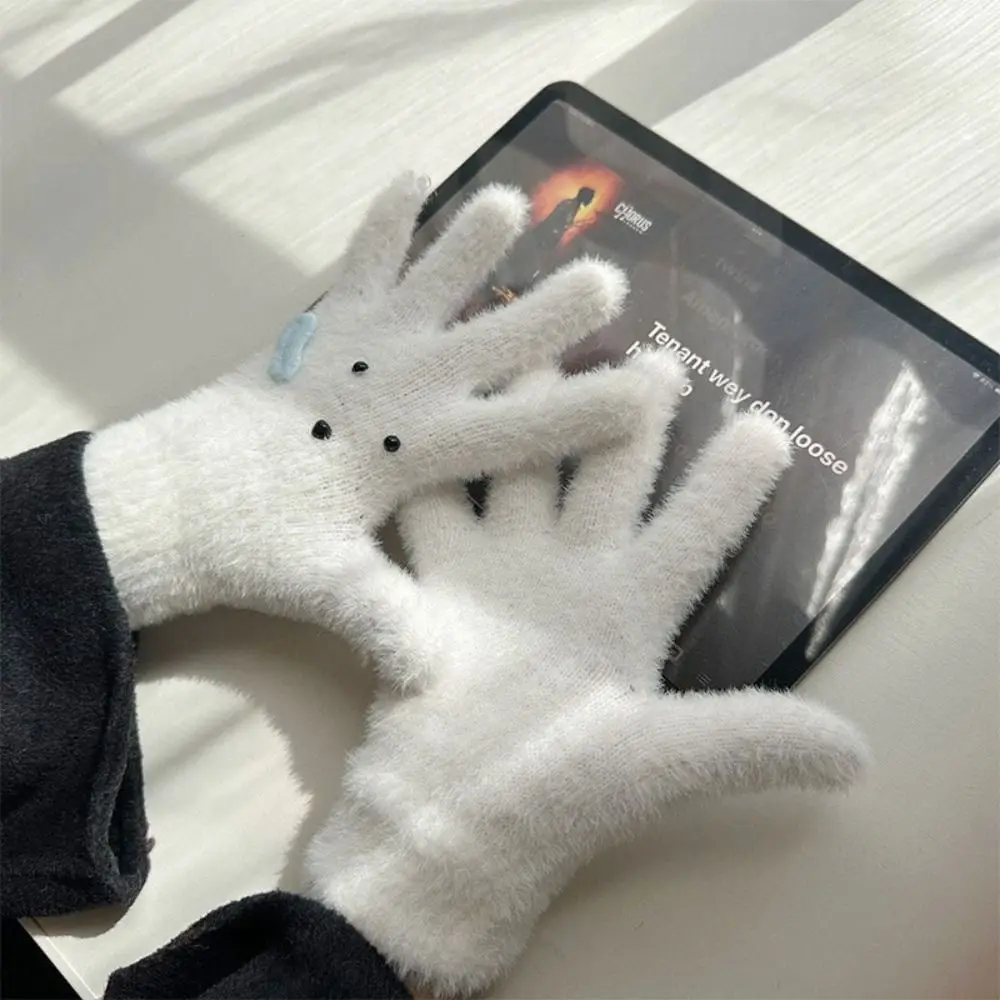 Girls Knitted Mittens Polyester Cold Proof Five Finger Gloves