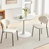 3 Pieces Tulip Dining Set, 35 Inch Sintered Stone Marble Round Dining Table and Chairs Set for 2, White Boucle Open Back 1
