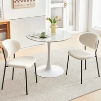 3 Pieces Tulip Dining Set, 35 Inch Sintered Stone Marble Round Dining Table and Chairs Set for 2, White Boucle Open Back 1