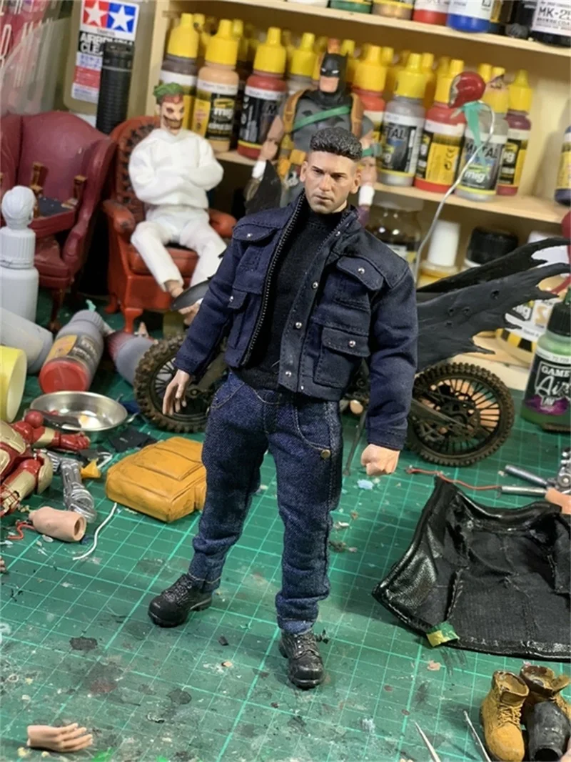 

1/12th For DIY Fans Dark Blue Jacket Jeans Pant Coat Shirt Model For 6inch Muscle Strong Ant VT SHF MEZCO Body Action Collect