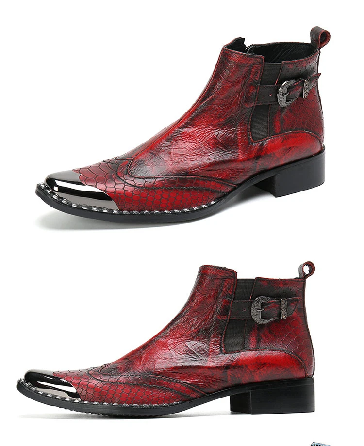 Handgefertigte Herren-Stiefeletten im italienischen Stil aus echtem Leder mit spitzer Zehenpartie und Eisenkappe, Punk-Mode-Schuhe für Partys. – Detail 14