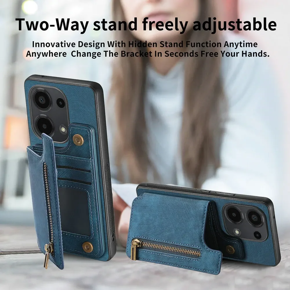 Zipper Leather Wallet Case with Card Holder and Back Cover