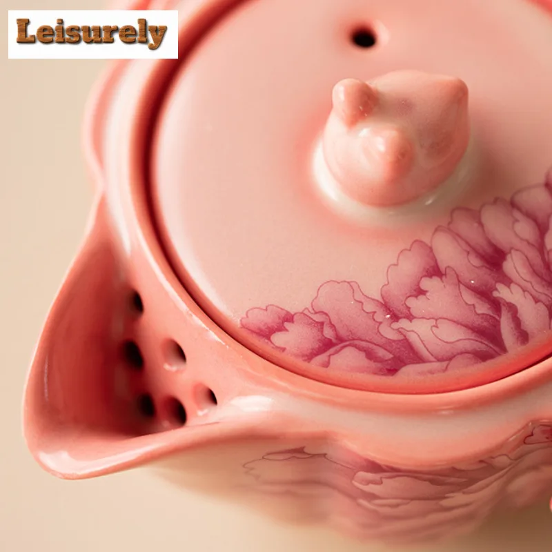 Red Powder Ard Jelly Porcelain Travel Tea Set Kit Luxury 1 Pot 2 Cups Tea Maker Organizer Portable Outdoor Handbag Supplies Gift