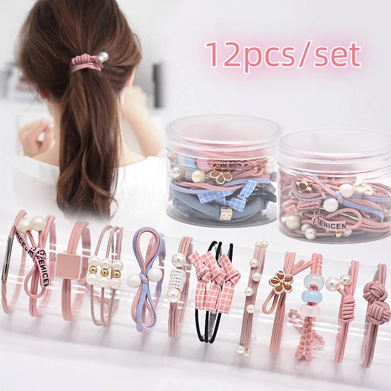 

12pcs Girls Solid Color Big Rubber Band Ponytail Holder Gum Headwear Elastic Hair Bands Korean Girl Hair Accessories Ornaments