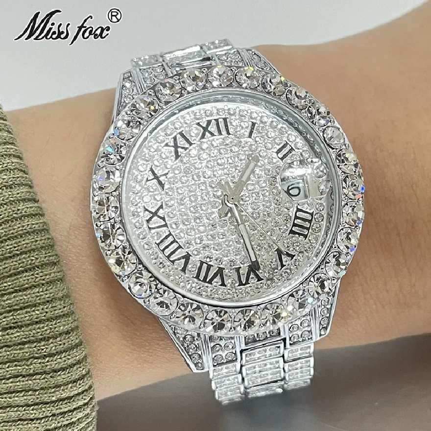 

Fashion Brand NEW Sliver Women Watches Business Luxury Full Moissanite Jewelry Waterproof AAA Jewelry Clocks Ladies For Gift