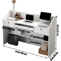 Reception Desk with Counter, Modern Front Desk with Lockable Drawers, White Retail Counter for Checkout Salon, Lobby, Store 2