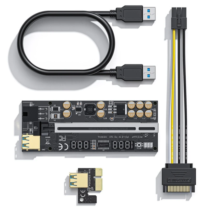 Ver016 USB3.0 PCI-E 라이저 PCI for Express 1x 4x 8x 16x 익스텐더 RGB LED Pcie 라이저 어댑터 카드 광업용 6Pin 전원