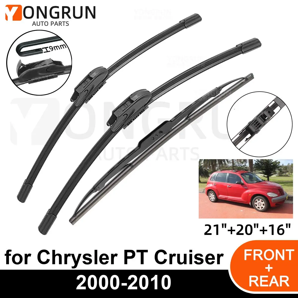 

3PCS Car Wiper for Chrysler PT Cruiser 2000-2010 Front Rear Windshield Windscreen Wiper Blade Rubber Accessories
