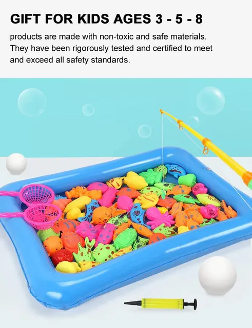 13pcs Set Magnetic Fishing Toy with Inflatable Pool for Kids Ages 3-5 Pool  Toy Floating Bath Toy Water Toy for Bathtub - AliExpress