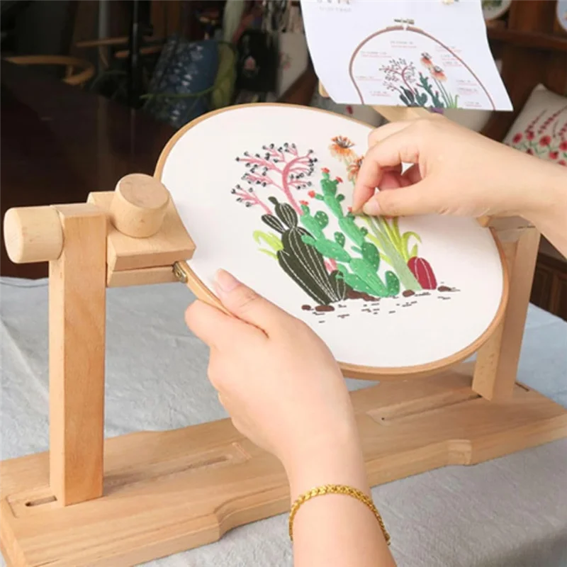 Adjustable Embroidery Hoop Holder, Crossstitch Supplies Rotated Embroidery Lap Stand With 3 Hoops