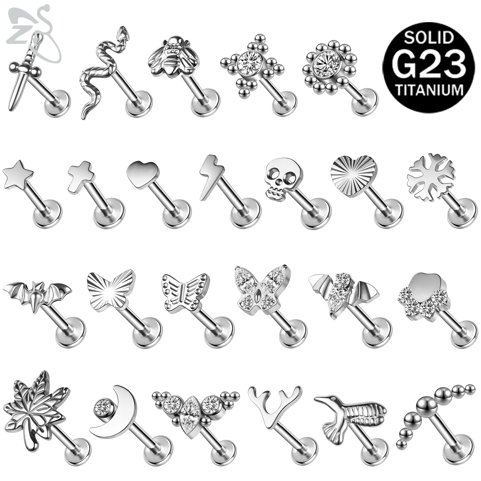 ZS G23-Piercing Labret en Titane et Acier, Bat, Papillon, Lèvres, exacjon, Clip, Oreille, Cartilage, Tragus, Helix, Bijoux, 16G, 1 Pc