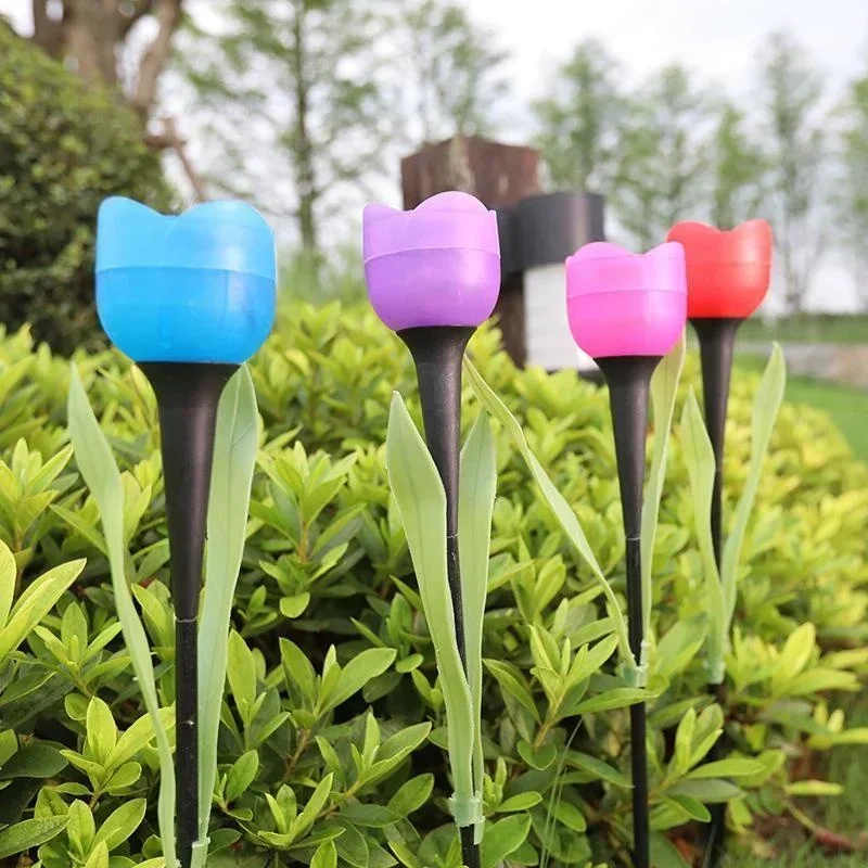 1Pcs Garden Tulip Flower Shape LED Solar Powered Waterproof Tube Lawn Lights Standing Decor for Yard Outdoor Party