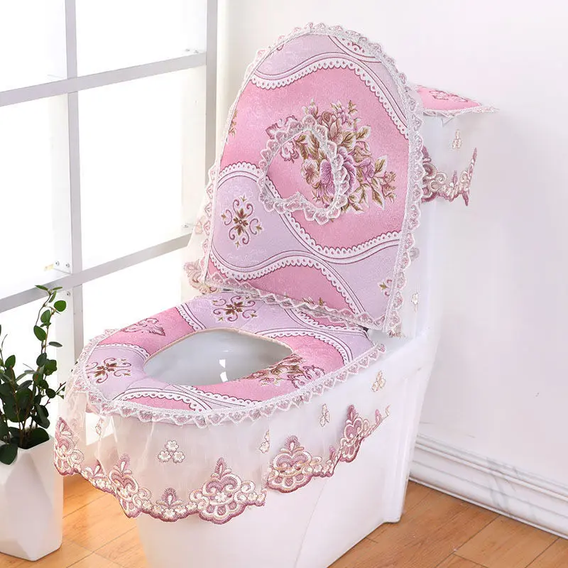 Four Seasons Universal U-shaped Toilet Seat Pads 3 Pieces/Set European Lace Toilet Seat Cushion Household Decoration Mats