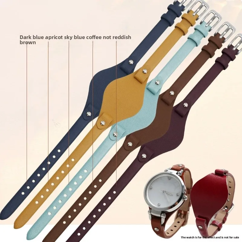Women's 8mm Genuine Leather Watch Strap – Soft Cowhide Band Bracelet in Stylish Design