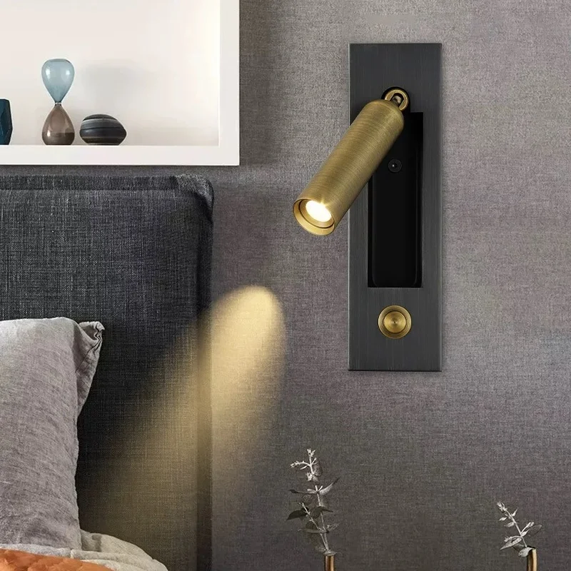 Modern minimalist bedside lamp reading light with switch wall lamp hotel bedroom bedside small spotlight rotatable lam