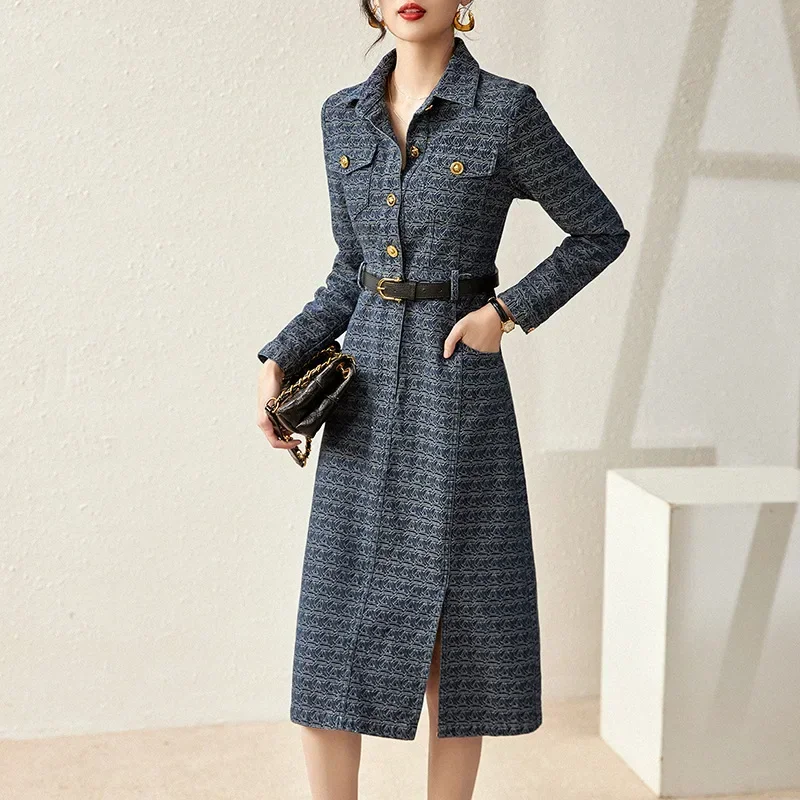 

Fashionable And High JI Feeling Small Fragrance Style Celebrity Jacquard Denim Dress Women's Spring And Autumn 2023 Waist