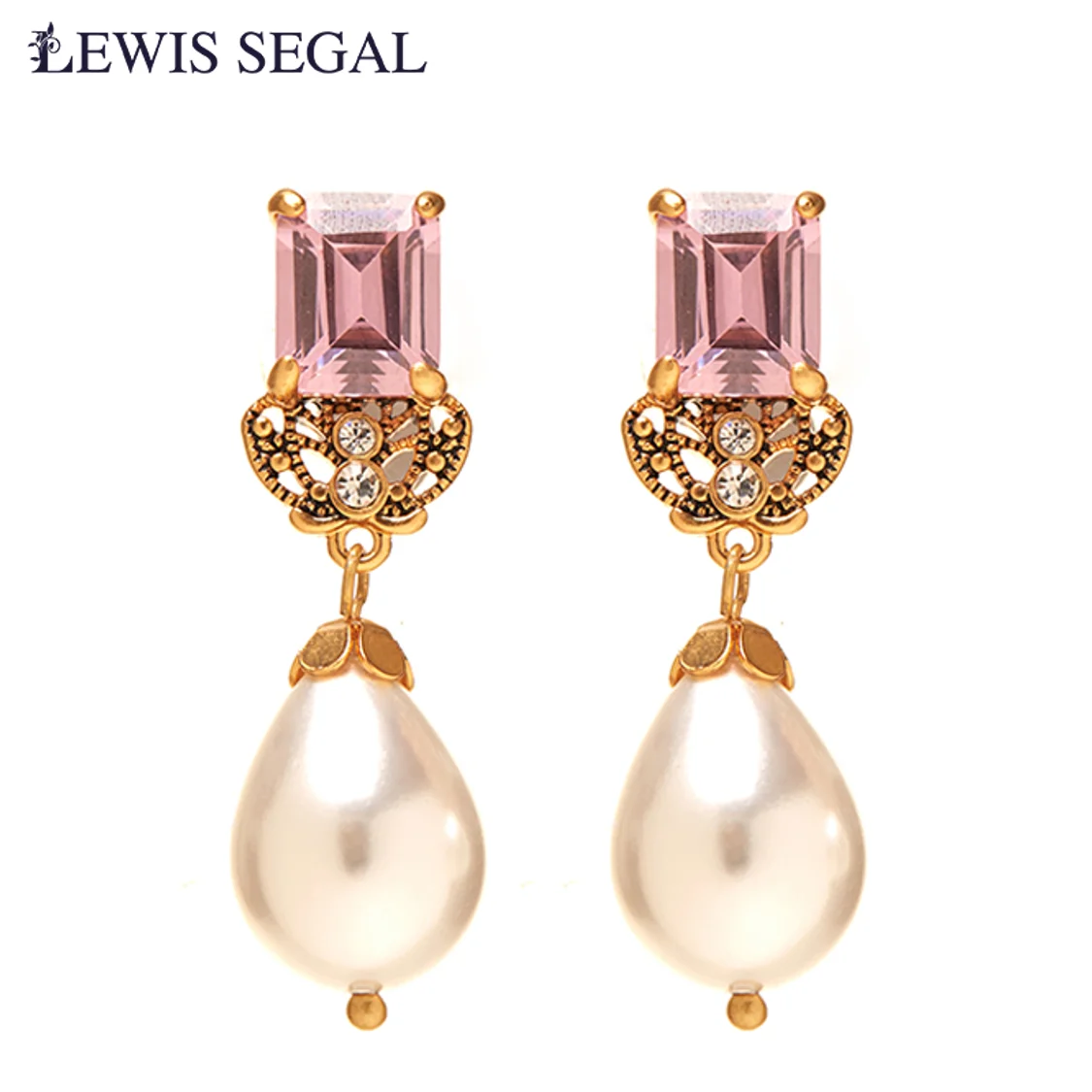 

LEWIS SEGAL Vintage Earrings Women Independent Girl Luxury Medieval Style Jewelry Pink Glaze Pearl Pendant 18K Real Gold Plated