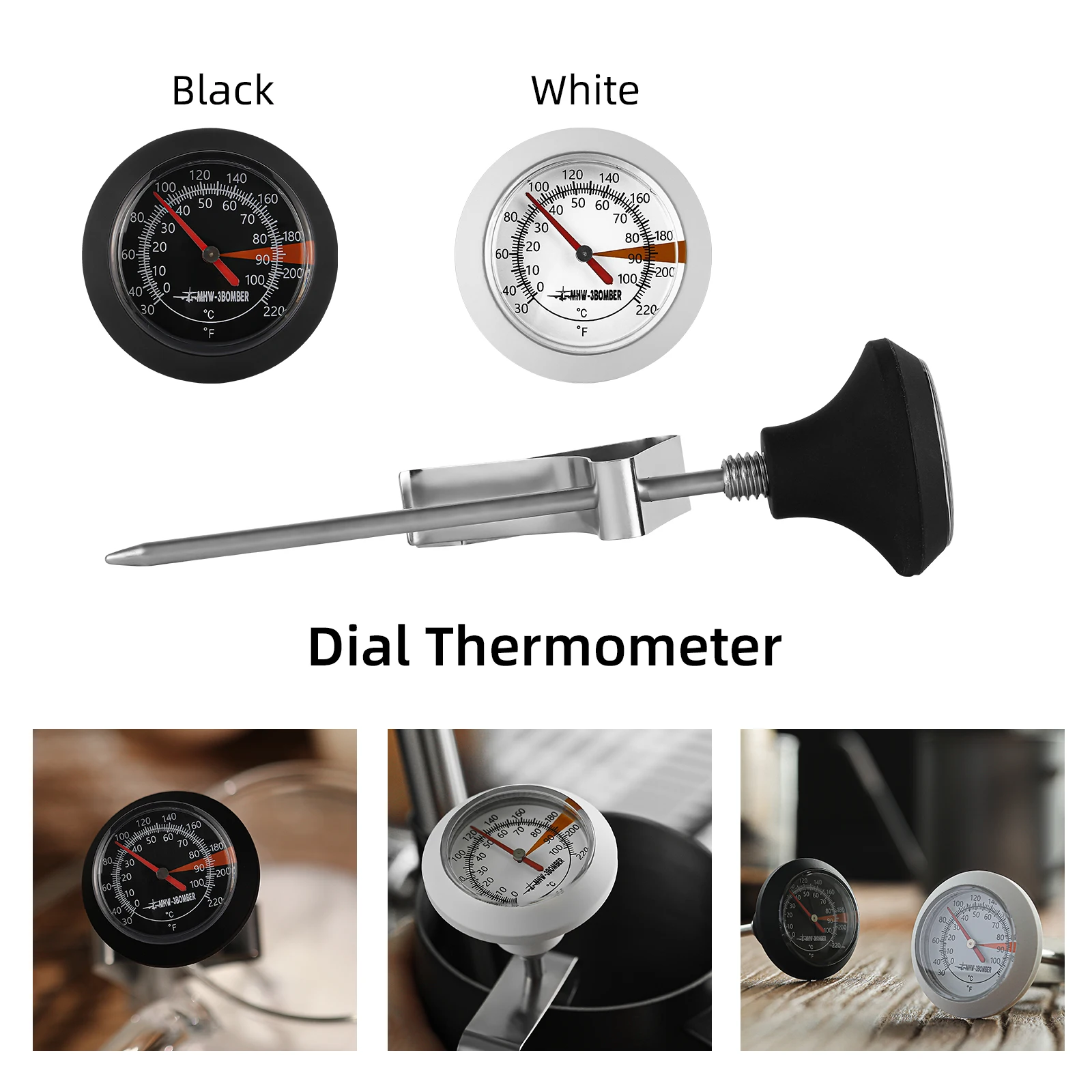 MHW-3BOMBER 0 to100℃ Dial Thermometer for Coffee Pot Milk Frothing Jug Professional Cafe KitchenTemperature Measuring Tools