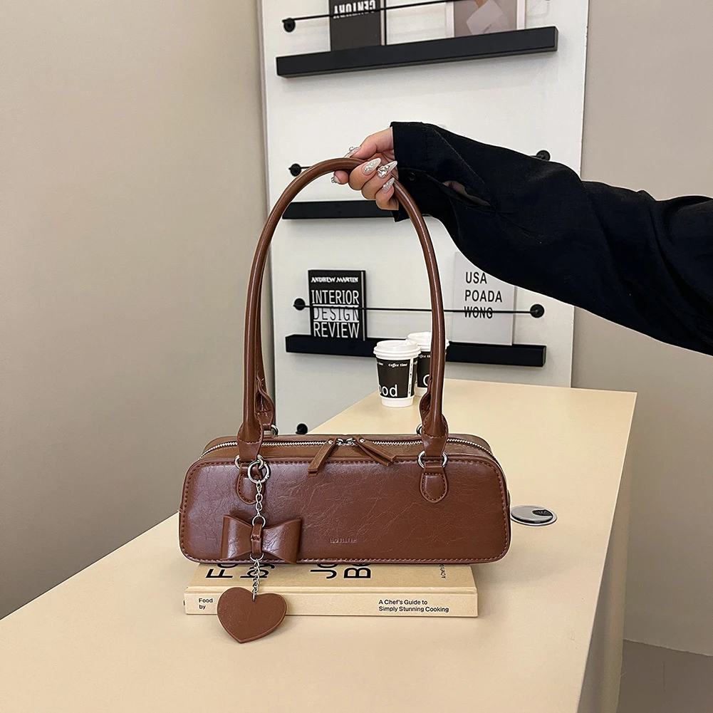 1pc Pu Material Shoulder Bag With Large Capacity, Decorative Straps And Zipper