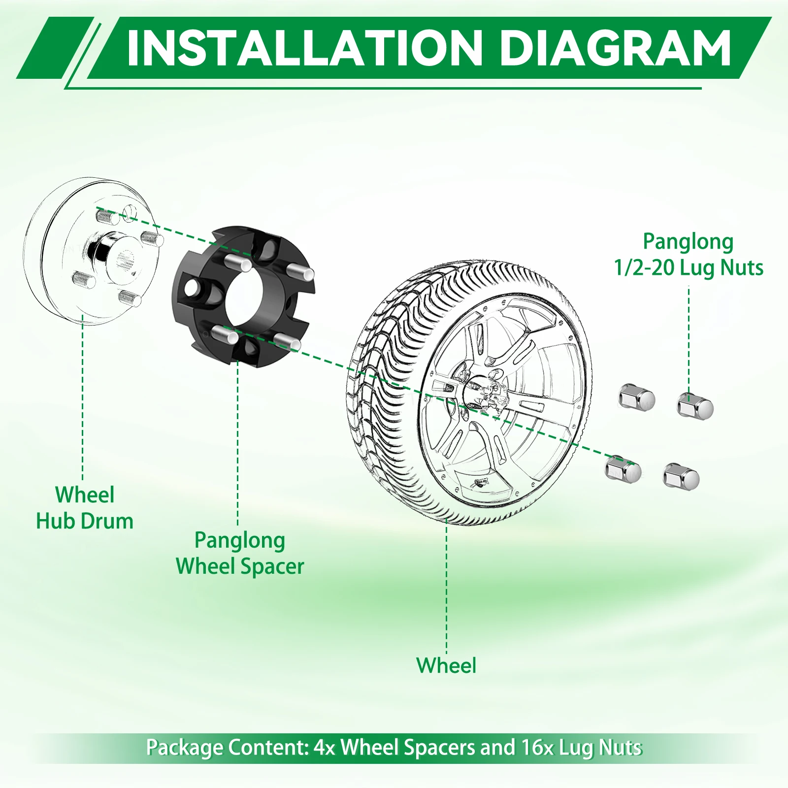 Golf Cart Wheel inch Spacers Adapter Kit with Lug Nuts For Club