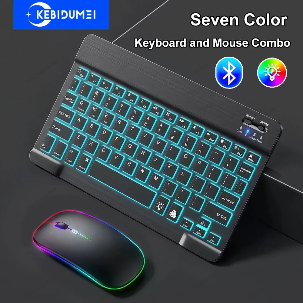 RGB Wireless Keyboard & Mouse Combo - Backlit Bluetooth Set for iPad/PC/ Laptop U