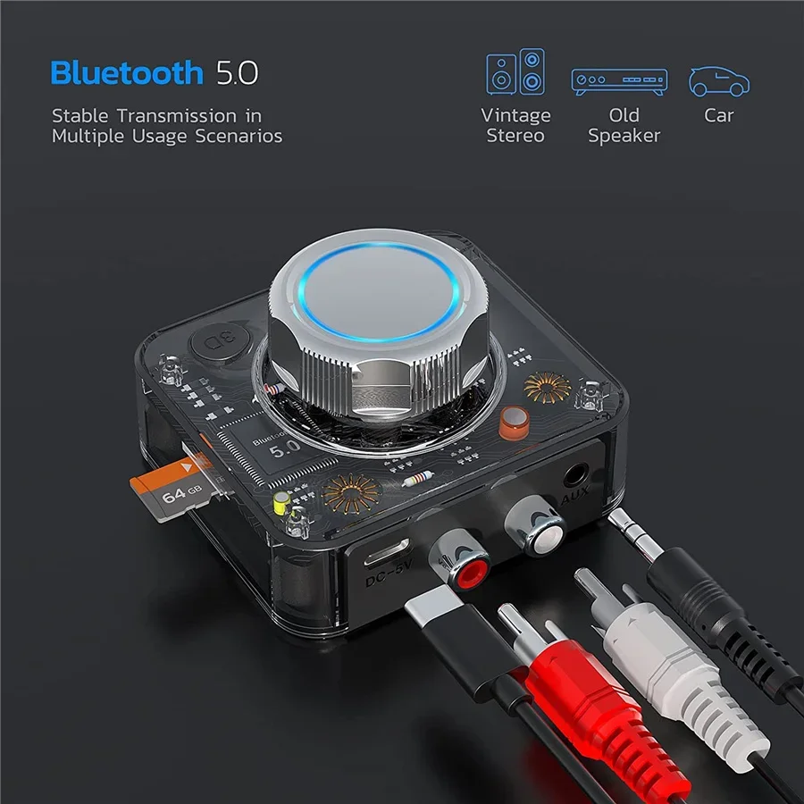 

Wireless Adapter For Car Speaker Headphone Bluetooth 5.0 Audio Receiver SD TF Card RCA 3.5mm AUX Jack 3D Stereo Music Auto ON