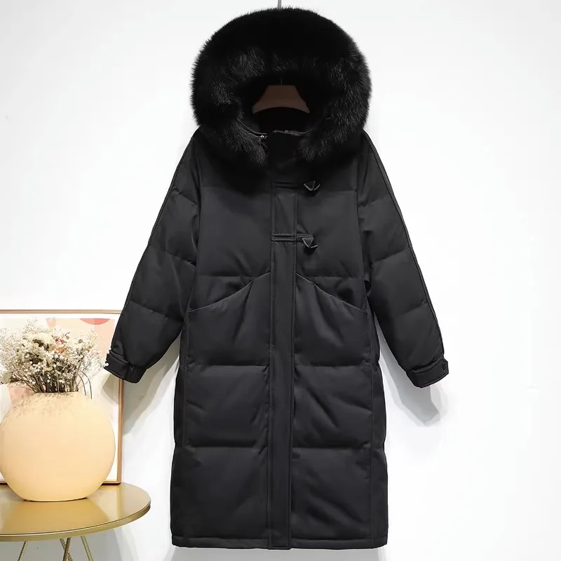 New Winter Fashion European American Women Down Coat High End Warm White Duck Down Female Coat Solid Hooded Coat