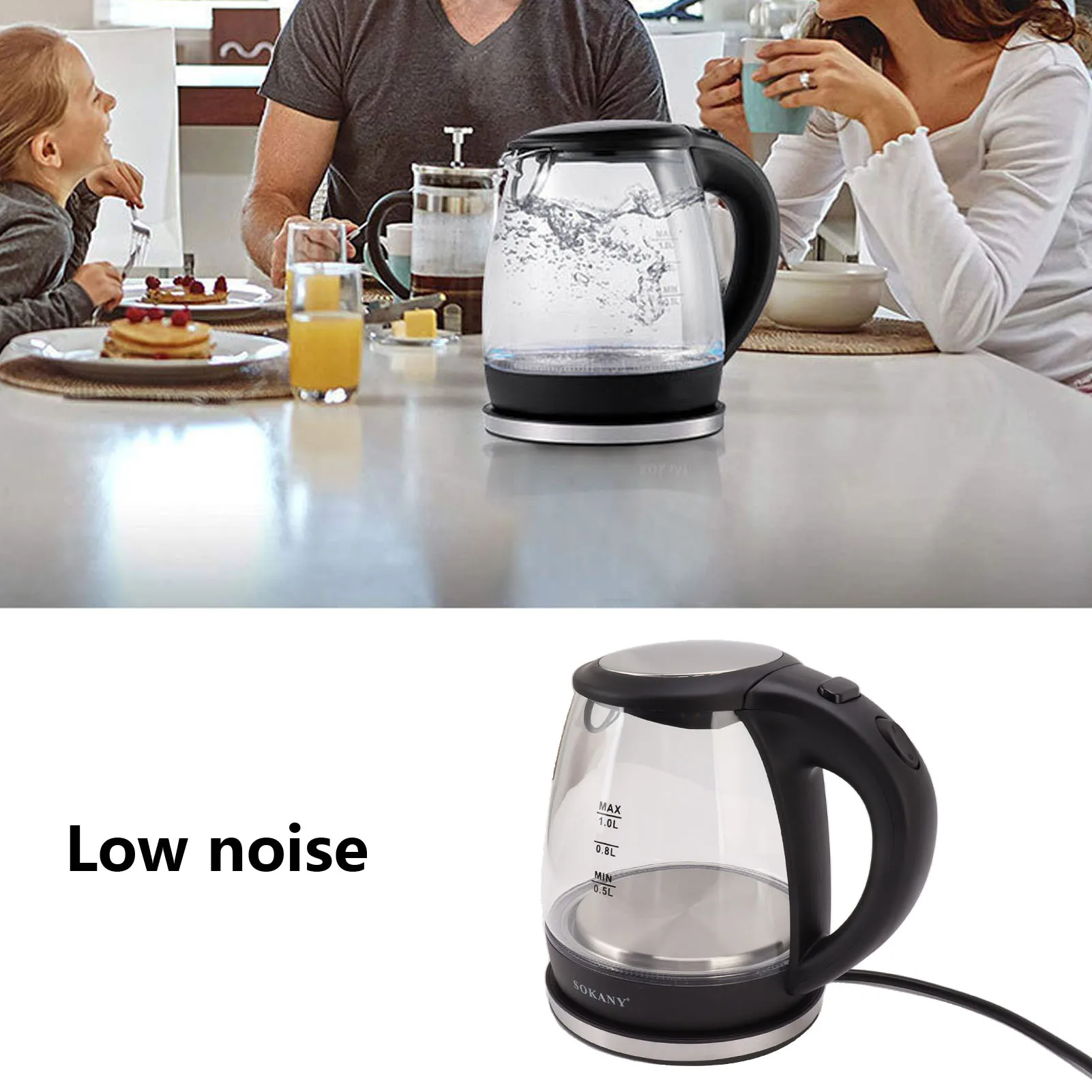 1L Electric Glass Kettle With 2000W Kitchen Appliances Automatic Power Off Blue Light Electric Boiling Tea Pot 220-240V