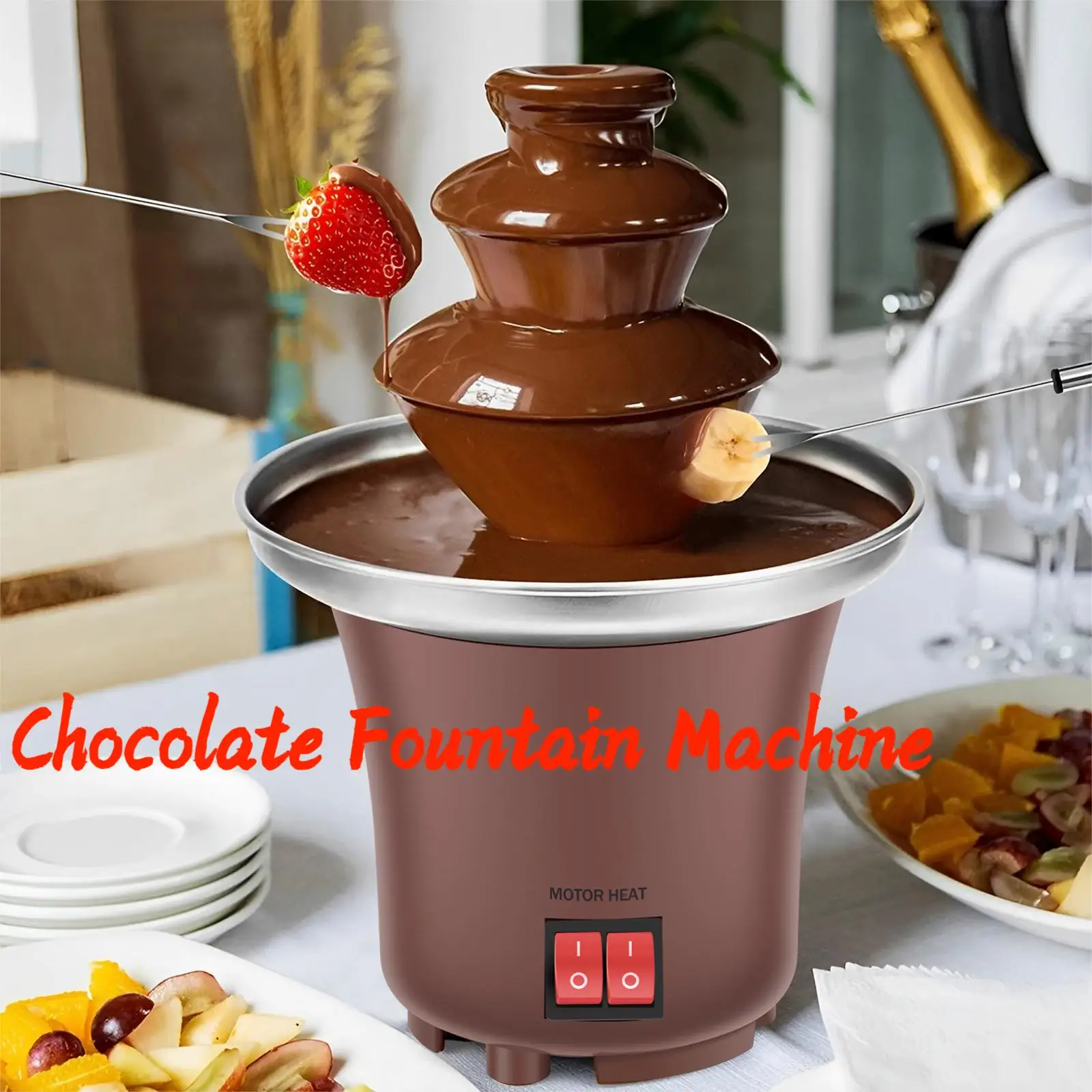 Máquina Elétrica de Fondue de Chocolate para Festas, Derrete, Queijo, Queijo, Doces, Licores e Mais, Aço Inoxidável, 3 Camadas