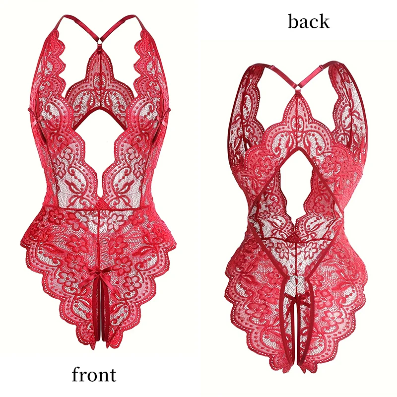 Women Lace Lingerie Hollow Bra Set Deep V Open Bra Underwear Set Bodysuit Dress