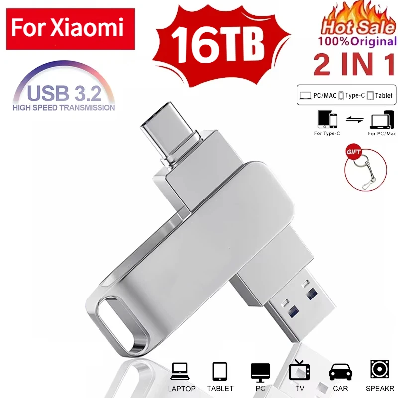 Ultra High-Speed 16TB USB 3.2 Dual-Interface Waterproof Flash Drive