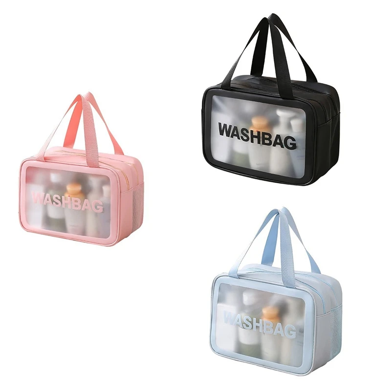 

NEW-Matte Translucent Toiletry Bag ,With Handy Handle Makeup Cosmetic Organizer Bag Design With Wet And Dry Separation