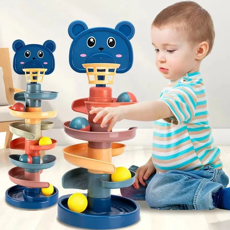 Stacking Toys Kids Ball Drop and Roll Swirling Tower Stacking Toy Set Montessori Educational Baby Toy Rolling Ball Game for Babies 1 2 3 Years