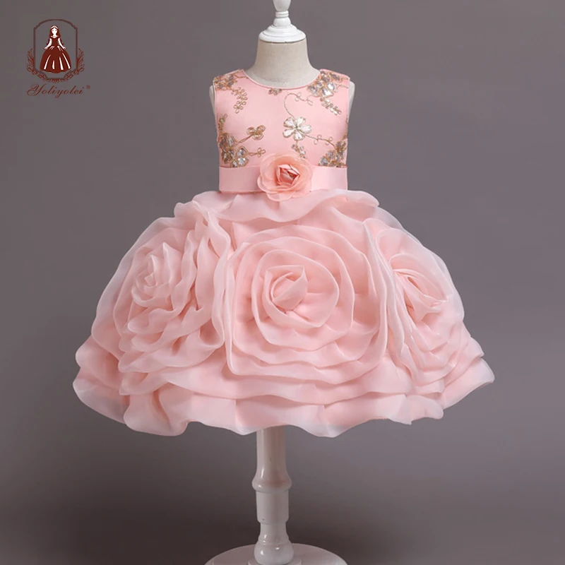 

Yoliyolei Holidays Elegant Children Dresses Golden Outline Flower Hand Wash Party Child Toddler Princess Dress For Girls