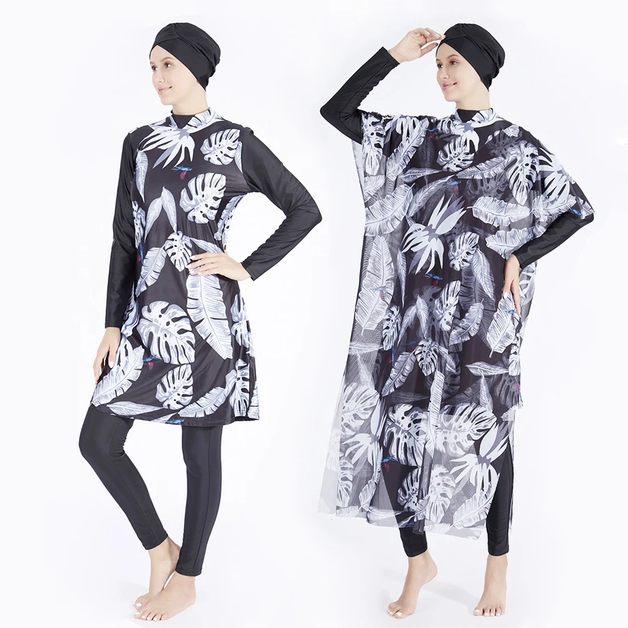 3/4Pcs Costume Da Bagno Islamico Costumi Da Bagno Musulmani Hijab Costume Da Bagno Femminile Per Le Donne Costume Da Bagno Plus Size Burkinis Musulman