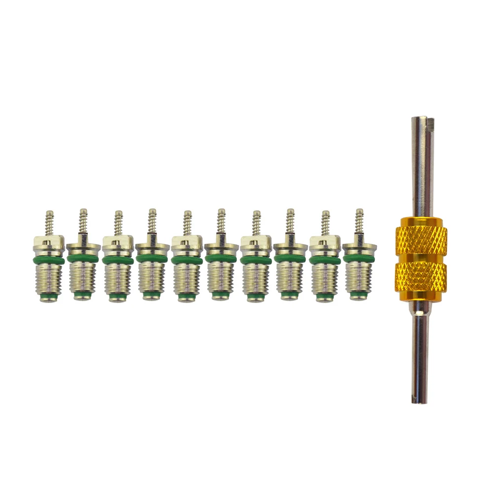 10pcs R134a Car A/C Valve Cores Air Conditioning Valve Cores Green Tool Automobile Exterior Repair Components