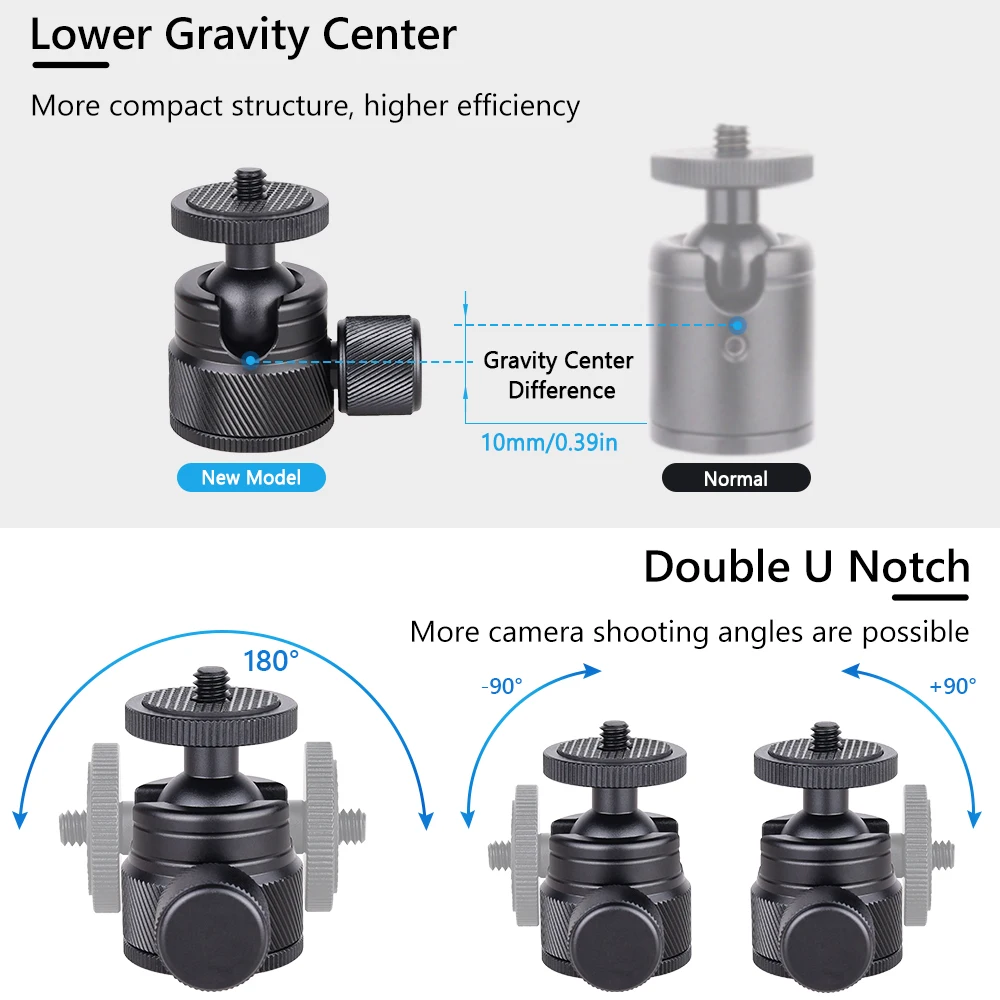 Portable Aluminum Alloy 360 Degree Double U-Groove Design Ballhead for Phone Camera Max Load 3kg tripod ball head