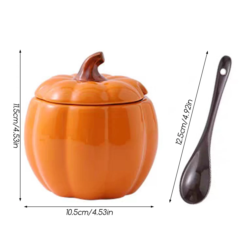 400mI Ceramic Soup Bowl with lid Creative Pumpkin shape Soup Bowl Household Large Soup Noodle Bowl Halloween Decoration