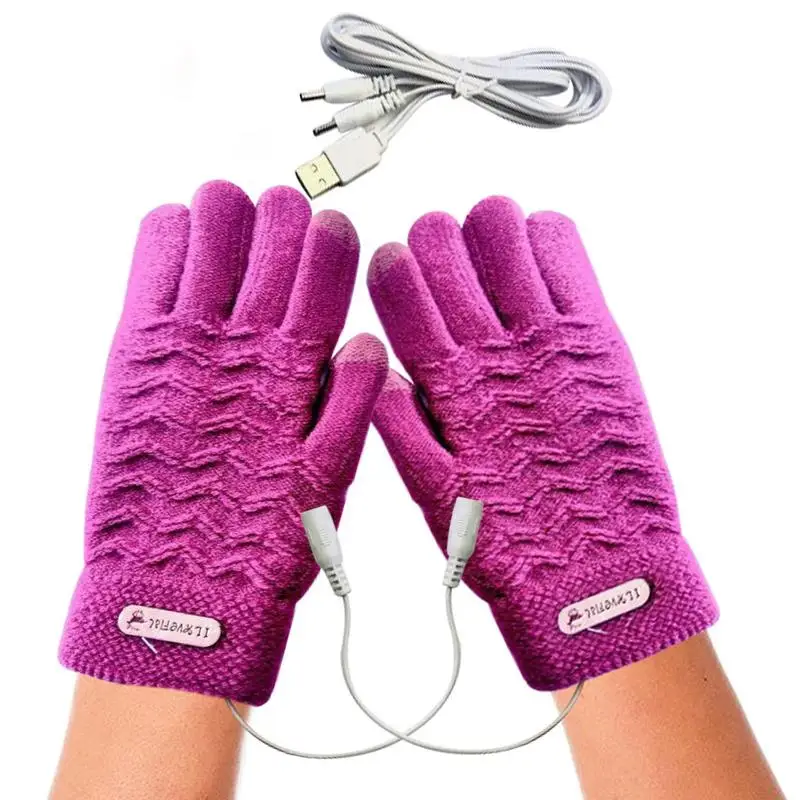 

USB Electric Heated Gloves 45 Degree Heating Winter Full Fingger Gloves Knitted Mittens Women Outdoor Thermal Equipment eldiven