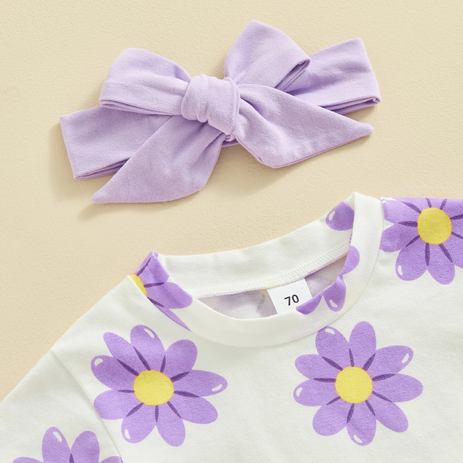 FOCUSNORM 0-3Y Lovely Baby Girls Summer Clothes Sets 3pcs Flowers Print Short Sleeve T Shirts Tops Shorts Hairband