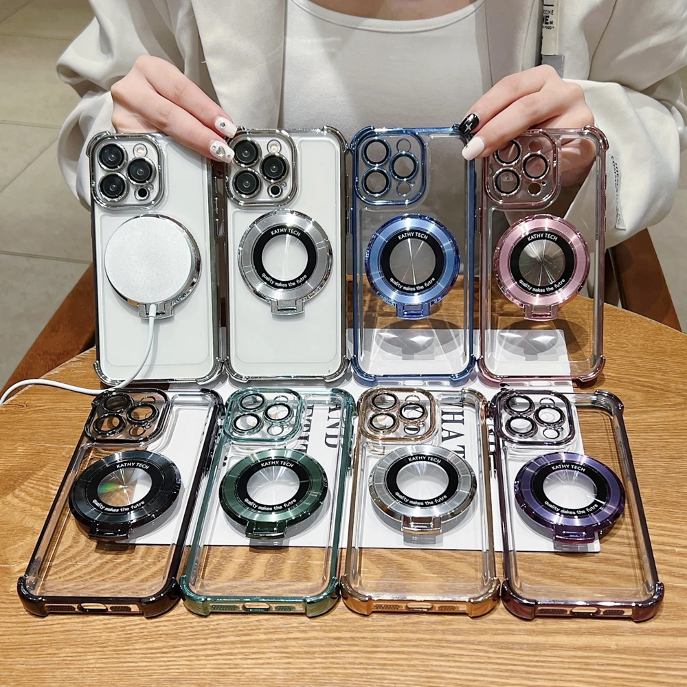 Magnet Phone Case For iphone 11 12 13 14 15 Pro Max Plus Wireless Charging Shockproof Transparent Soft Silicone Back_voghion.com