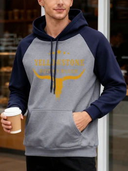 Yellow Stone Dutton Ranch Prints Men Raglan Hoodies Fashion Hoody Fleece Casual Clothes Street Hip Hop Pullover Autumn Top 1